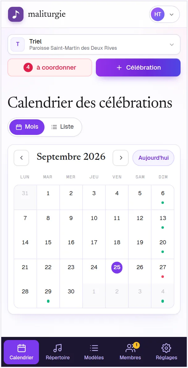 Le calendrier des célébrations d’un clocher sur téléphone